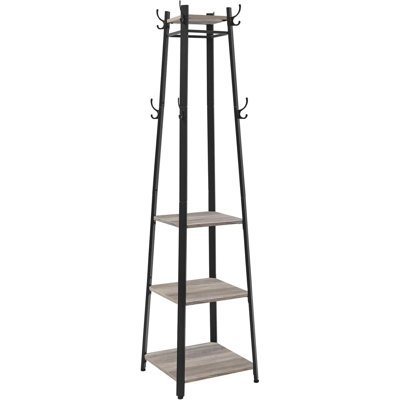 Coat Rack, Coat Stand With 3 Shelves, Hall Tree Free Standing With Hooks For Scarves, Bags, Umbrellas, Steel Frame, Industrial Style, For Entryway, Living Room, Rustic Brown And Black ULCR80X