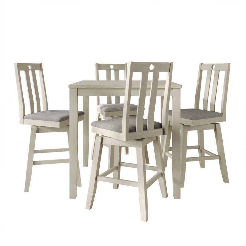 5-Piece Counter-Height Dining Set with Slat-Back Chairs and Square Table, Antique Grey, Antique Grey