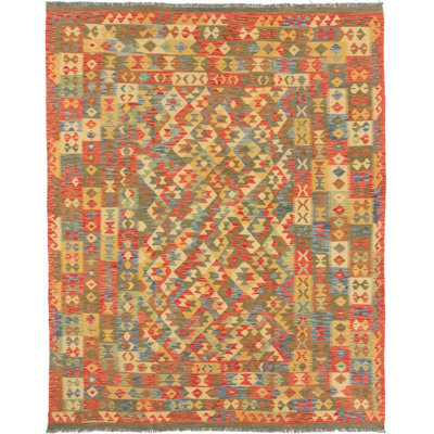 Rectangle 248 cm x 310 cm Geometric Wool Hand Woven Kilim Area Rug