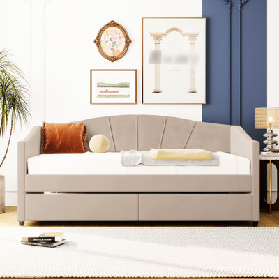 Lit de jour simple beige avec deux tiroirs et fabrication - Profitez d'un espace de rangement à long terme pour ajouter du style à votre chambre