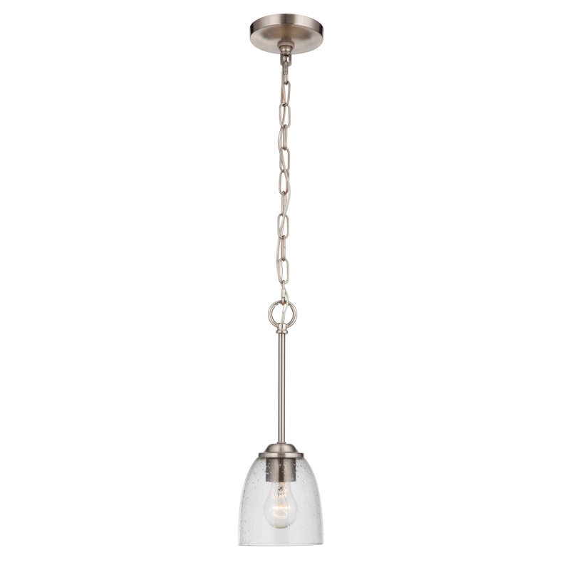 1 - Light Single Pendant, Brushed Polished Nickel, Clear Seeded