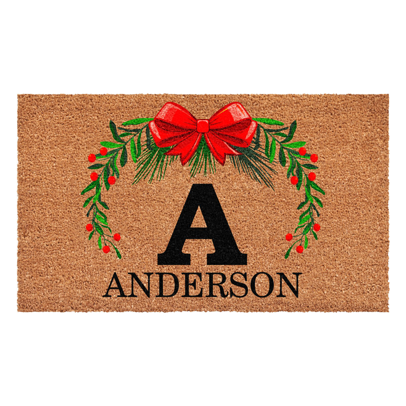 Paillasson couronne de Noël personnalisé, lettre A, L 17 po x L 29 po