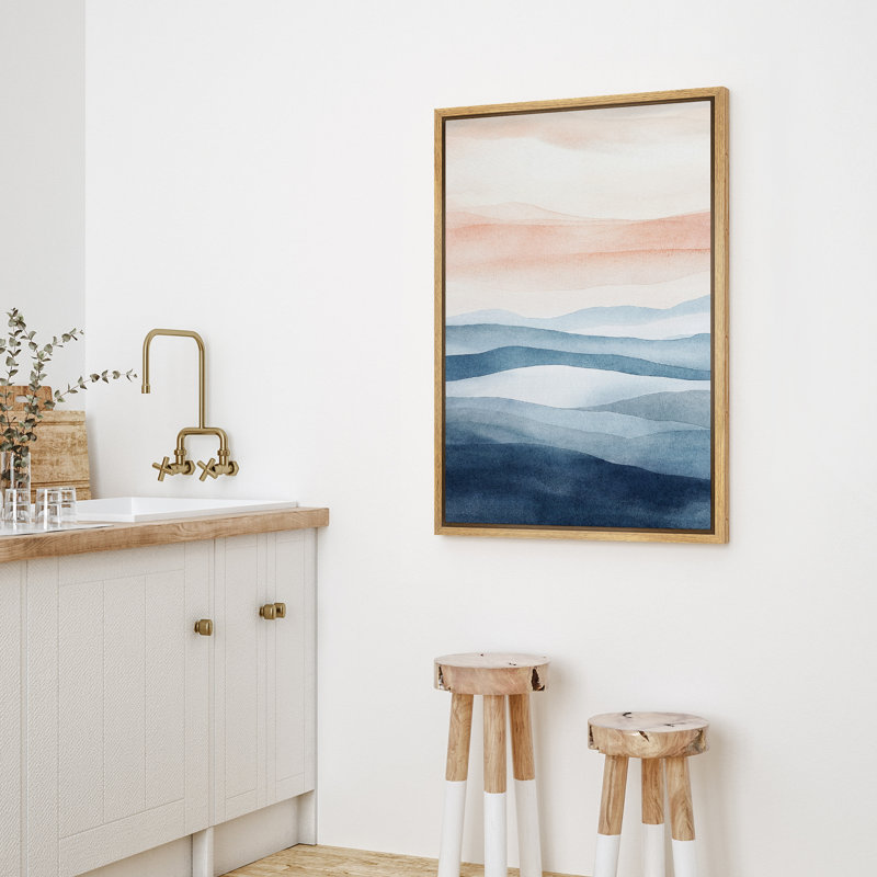 Impression sur toile encadrée de décorations murales de chambre à coucher orange minimaliste bleu orange, Naturel