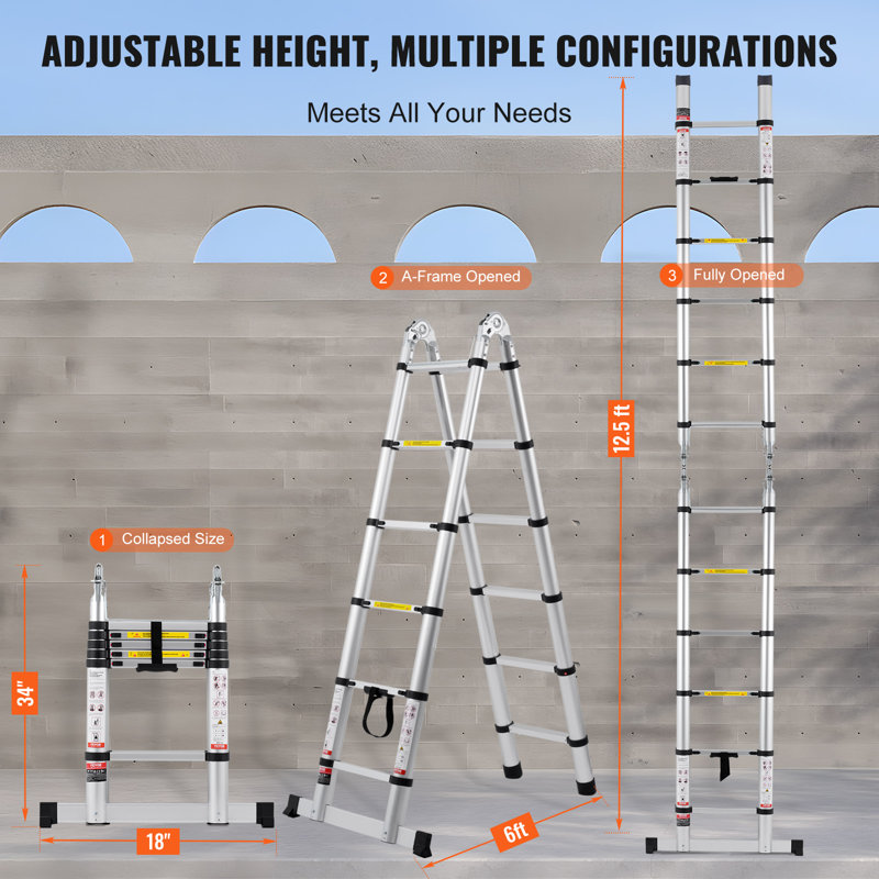 12 - Step Aluminum Folding Extension Ladder