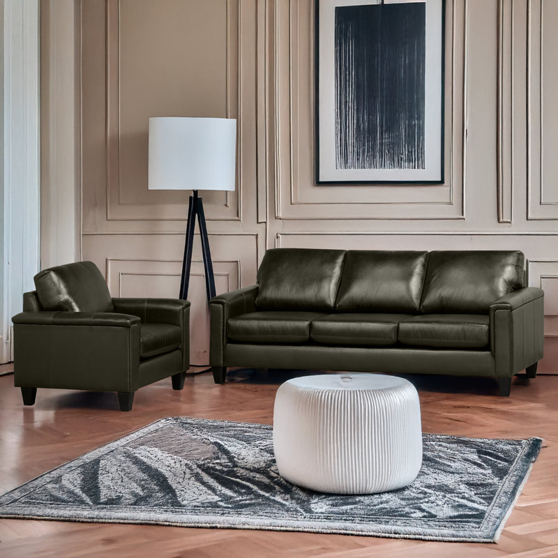 Ensemble de salon en cuir véritable Deboer, Cuir assorti gris anthracite, 2 Pieces: Sofa, Chair