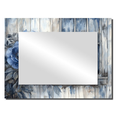 Blue Peonies By The Farm Fence  - Floral Wall Mirror Art - Printed On Metal