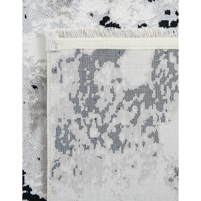 Bralin Abstract Machine Made Polyester Area Rug in Black/White/Gray, Runner 2' x 8'