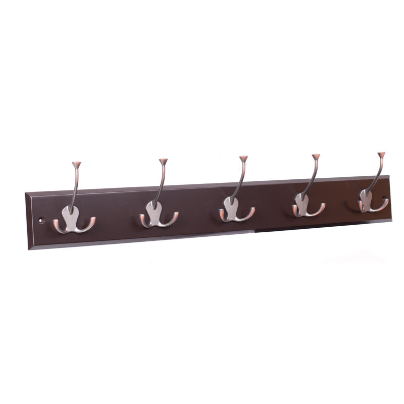 Brown Wall Mounted Coat Rack with Bronze Hooks