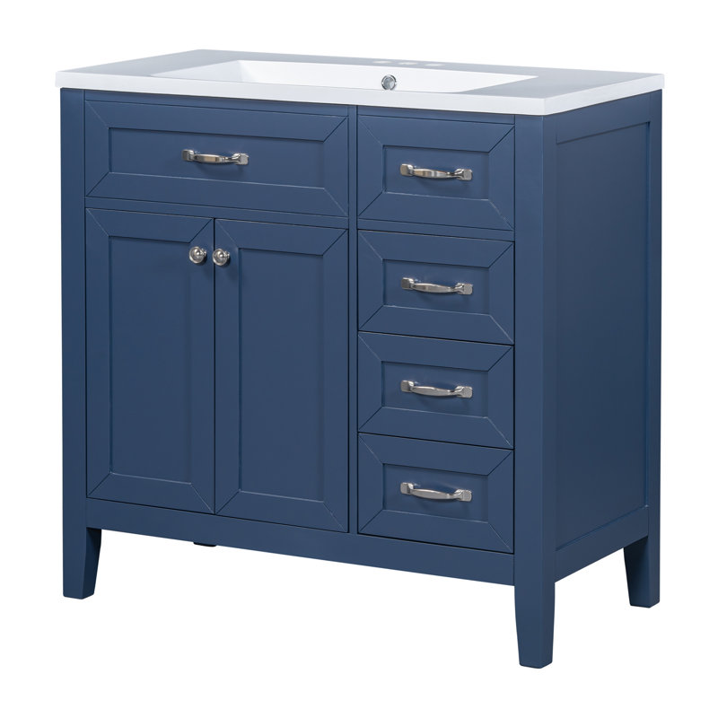 Meuble-lavabo 36 po avec lavabo, armoire de salle de bain bleue avec tiroirs, structure solide et panneau de fibres à densité moyenne