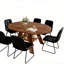 Ensemble de table de salle à manger extensible Clanton de 43,2 po à 59,1 po, table de cuisine ronde Mid-Century en bois, table basse en noyer pour 8 personnes, fauteuil en cuir PU-2131121924-2131121927