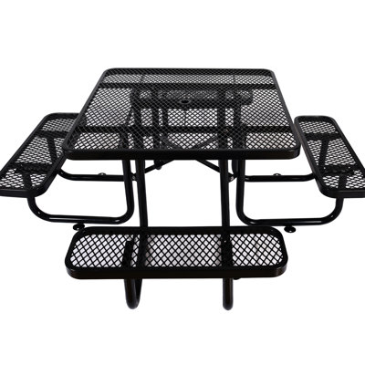 Blue 46" Square Outdoor Picnic Table Made Of Steel - Strong And , Umbrella Pole Included For Gatherings