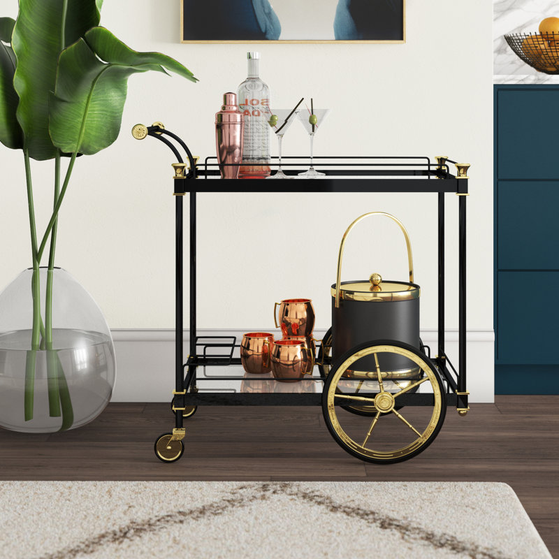 Cyrus Rectangular Bar Cart with Compartments, Black
