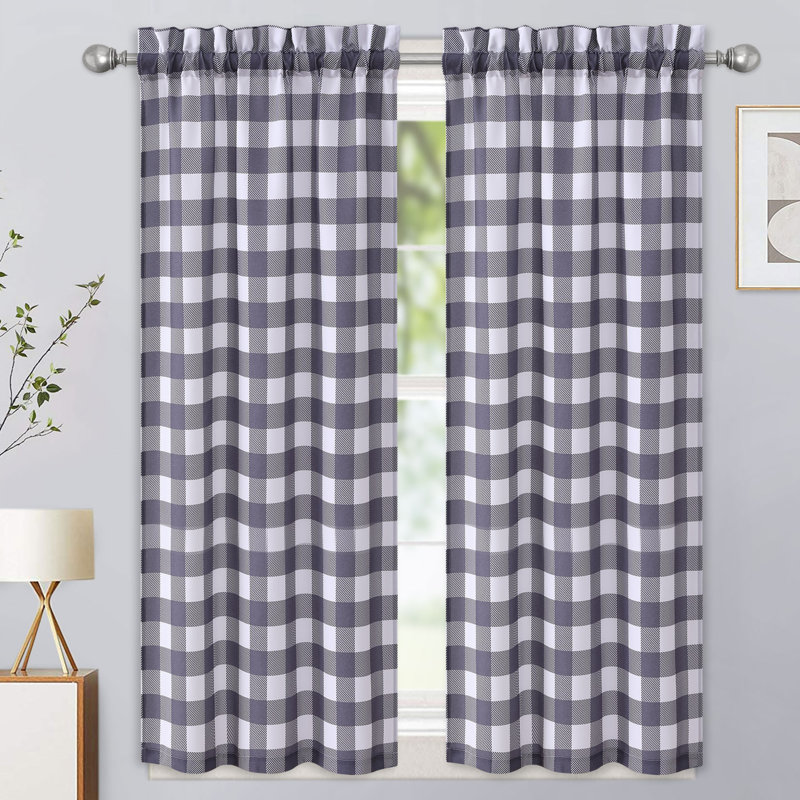 Plaid Tie-Up Cafe Curtain, 24" W x 28" L, Light Blue