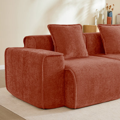 Canapé modulaire en L à 3 places avec passepoil à bordure française, sans assemblage requis, canapé 3 places avec coussins décoratifs et 1 repose-pieds mobile, tissu de velours rouge
