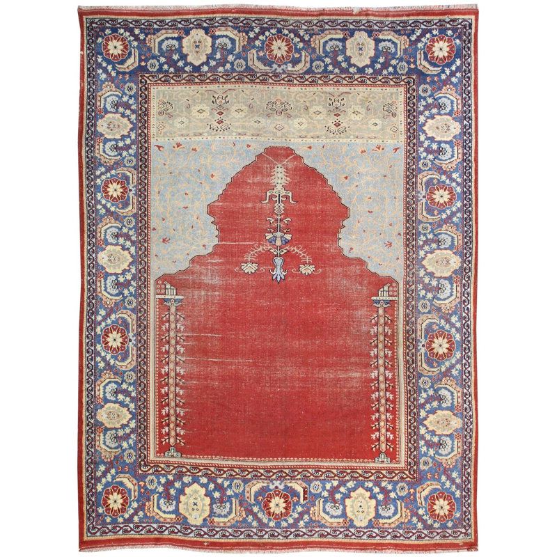 Tapis unique rouge / bleu / beige 9 pi 5 po x 13 pi 1 po