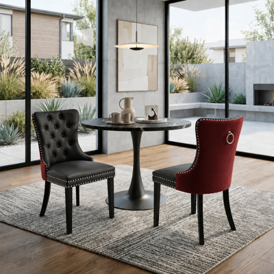 Modern Glam Tufted Faux Leather and Velvet Dining Chair Set of 2