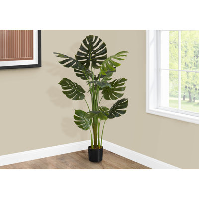 Artificial Plant, 55" Tall, Monstera Tree, Indoor, Faux, Fake, Floor, Greenery, Potted, Real Touch, Decorative, Green Leaves, Black Pot