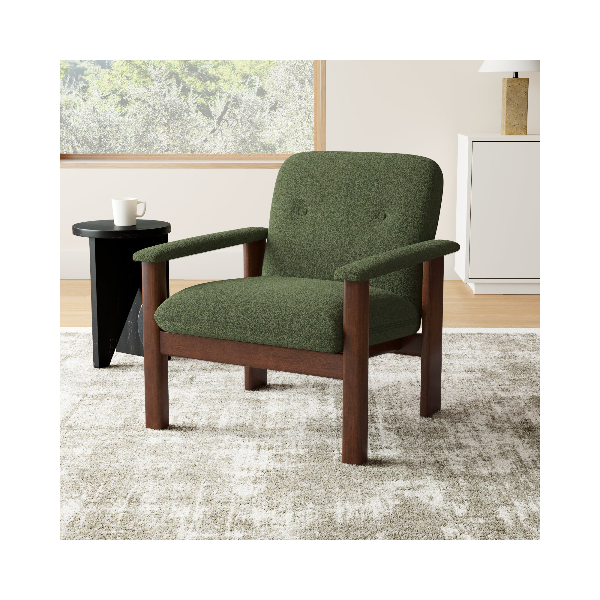 Ellington Upholstered Lounge Chair, Green Basketweave