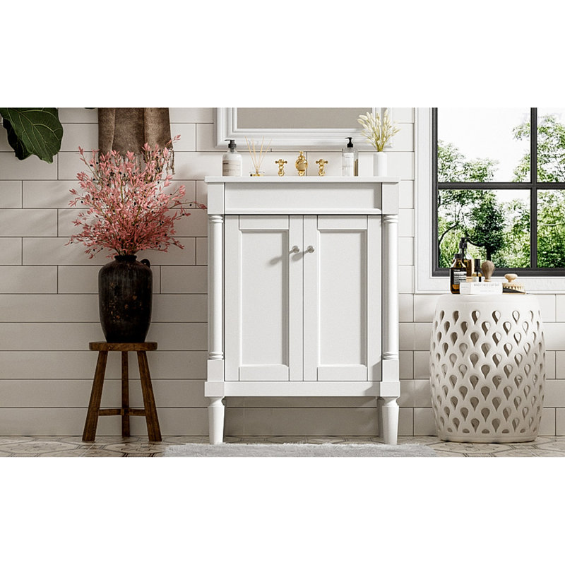 Meuble-lavabo 24 po avec lavabo supérieur, meuble de rangement moderne à 2 niveaux, meuble-lavabo simple, grandes tablettes de rangement