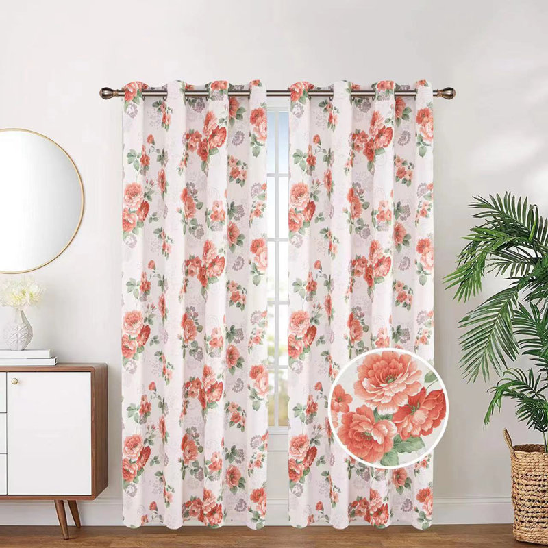 Blackout Curtain Single Panel, Orange Festiva Peony