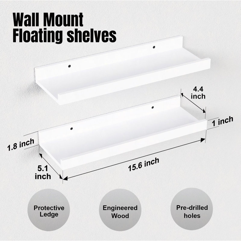 Tablettes flottantes murales, ensemble de 2 tablettes blanches pour la pièce