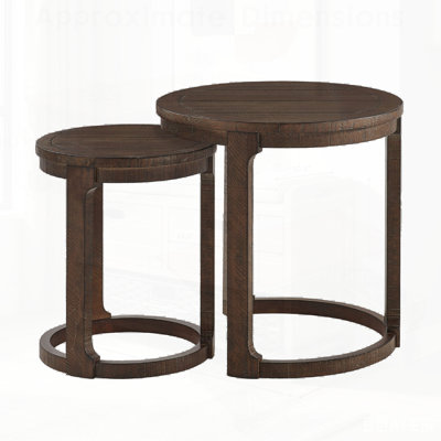  24 Inch 2PCS Round End Table Set, Modern Nesting Side Accent Cocktail Tables with Circular Base, Dark Brown