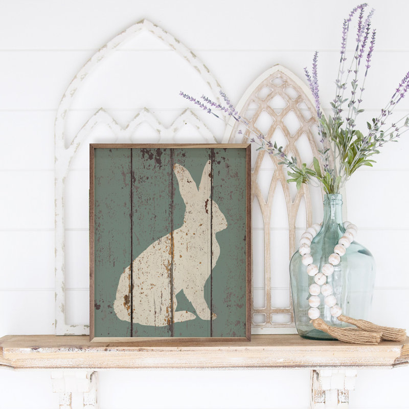 Sitting Bunny Blue, 10" H x 8" W x 1" D, Sage