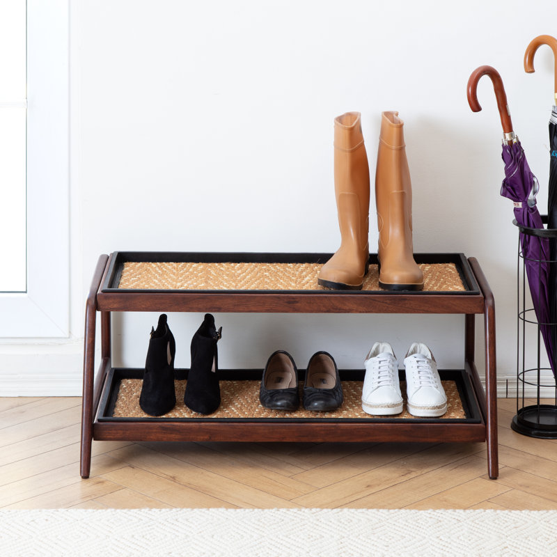 Support à bottes en bois massif de qualité supérieure avec tapis en fibre de coco naturelle - Rangement pour chaussures