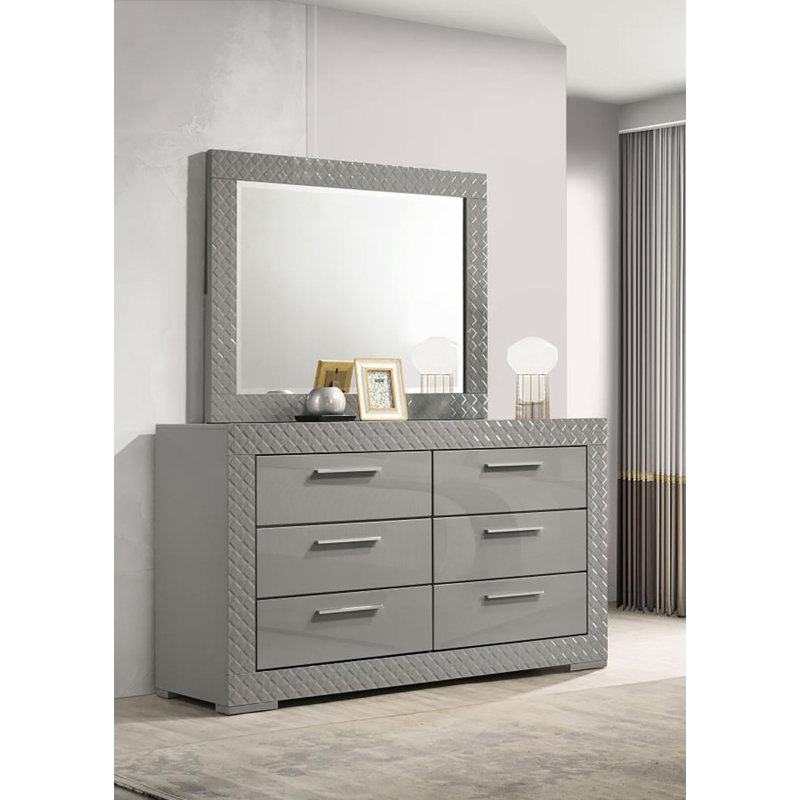 Commode 6 tiroirs avec miroir Leigh, Gris