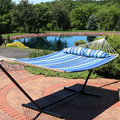 2-Person Quilted Polyester Spreader Bar Hammock - Misty Beach