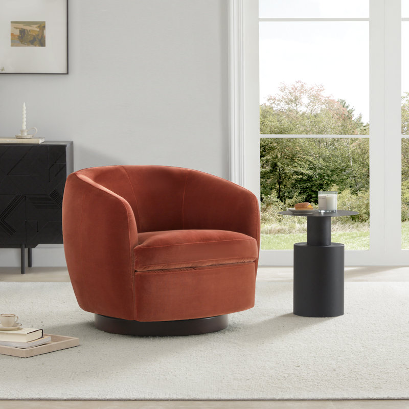 Marcy Swivel Barrel Chair, Bella Burnt Orange Performance Velvet