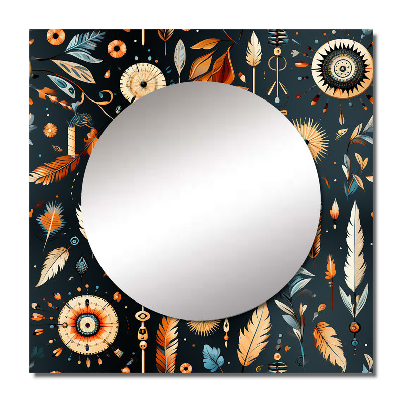 Vintage Nomad Ii Boho Pattern - Bohemian & Eclectic Square Mirror Wall Decor For Bedroom, 36" x 36"