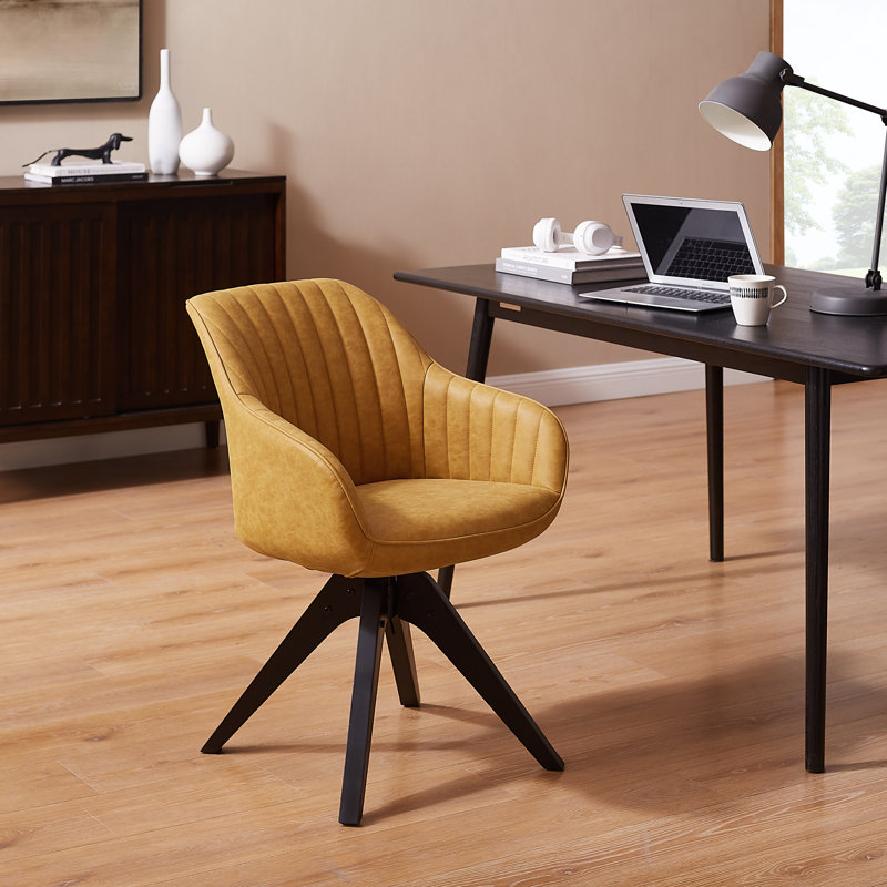 Hayek Faux Leather Swivel Armchair, Yellow Faux Leather, Black