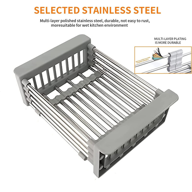 Panier de drainage rétractable en acier inoxydable Panier de cuisine polyvalent