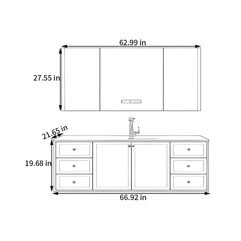 Ristaino, H 19,68 po x l 66,92 po x P 21,65 po