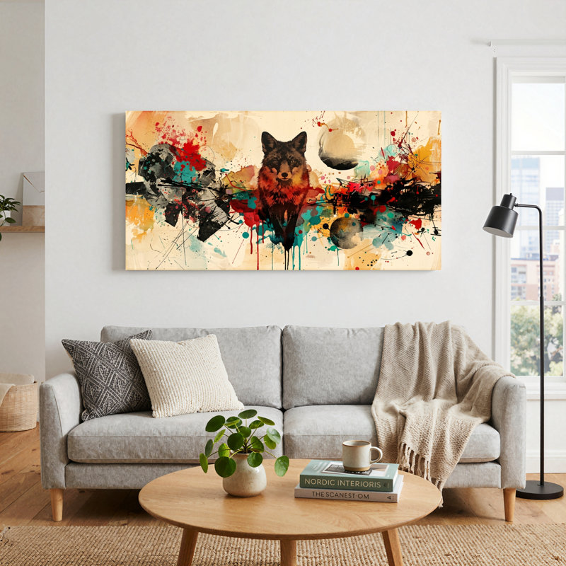 Ensemble de 1 tableau abstrait sur toile représentant un loup, 40“W x 20”H, Wrapped Canvas