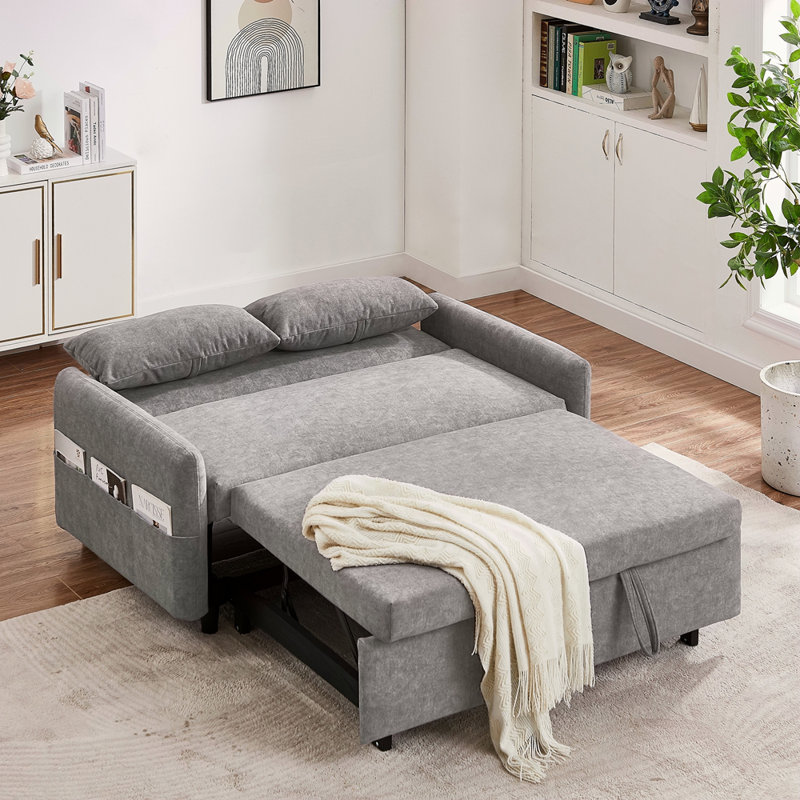 Canapé-lit de 55,1 po avec canapé-lit escamotable avec dossier ajustable, poches de rangement, 2 coussins moelleux, ports USB pour le salon, la chambre à coucher, l’appartement, le bureau