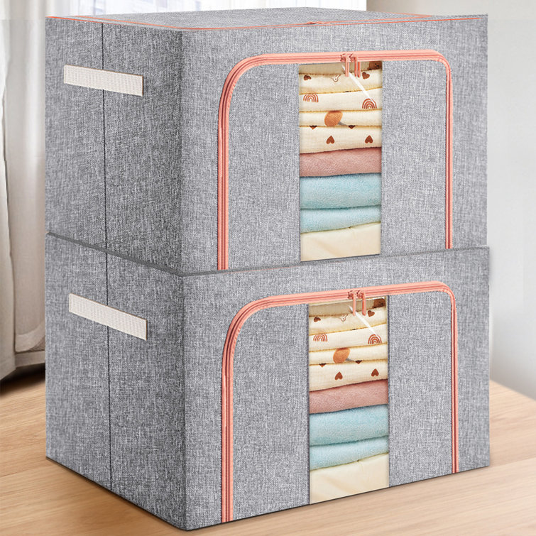 Foldable Clothes Storage Bins Box Stackable Metal Frame Closet Organizer