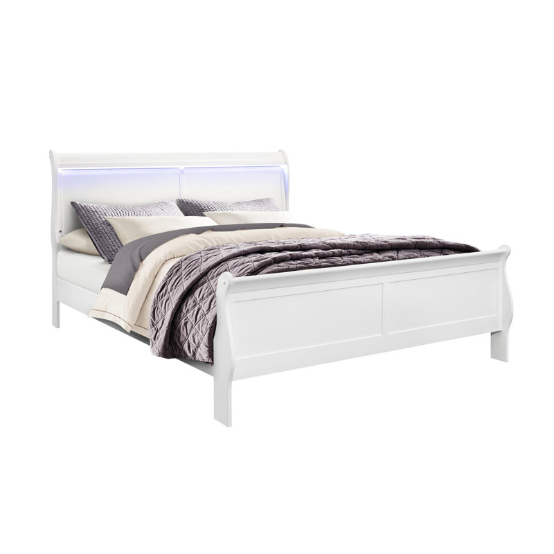 Très grand lit blanc avec DEL - Design spacieux et moderne, 91,13 lb, bois massif et éclairage 79,41 po Profondeur,
