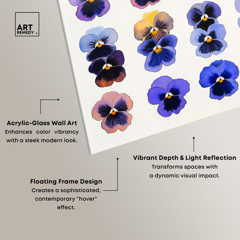 «Pansy Patch Grid IV», reproduction d'art acrylique sur toile par Art Remedy, H 36 po x l 30 po