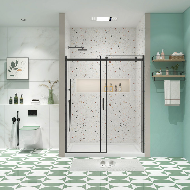 Porte de douche, porte coulissante, avec verre trempé de 5/16 po