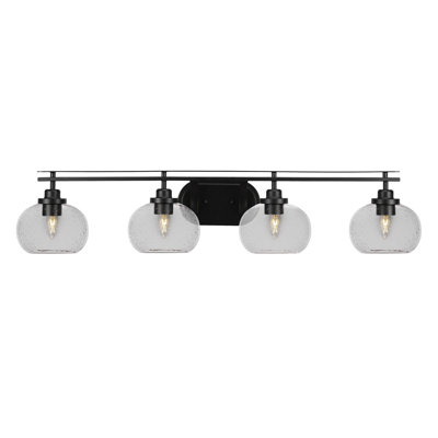 Jennerstown 4 Light Bath Bar Shown In Matte Black Finish With 7" Clear Bubble Glass