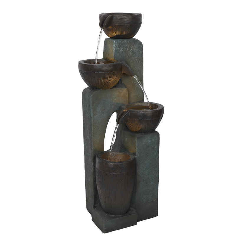 4-Tier Bowls Cascading Fountain with LED Lights