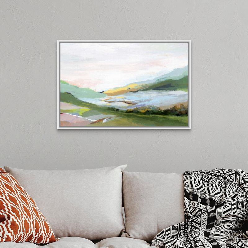 «Highland II» par Isabelle Z - reproduction d'art sur toile, Cadre flottant, H 26 po x l 38 po, Blanc