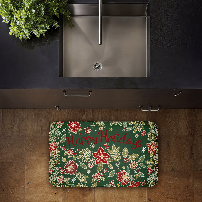 Holiday Poinsettia Greeting Printed Anti-Fatigue Floor Mat, design by Jenny Faw, 30"x18"