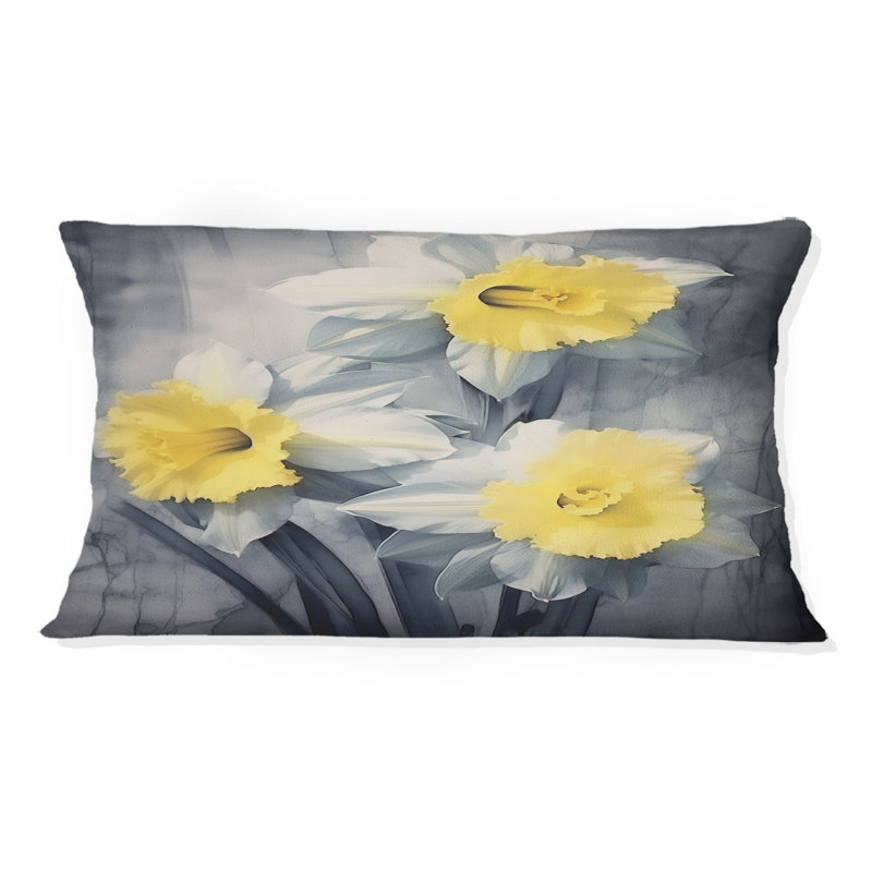 Coussin jaune avec impression de jonquilles Natures jaunes et grises