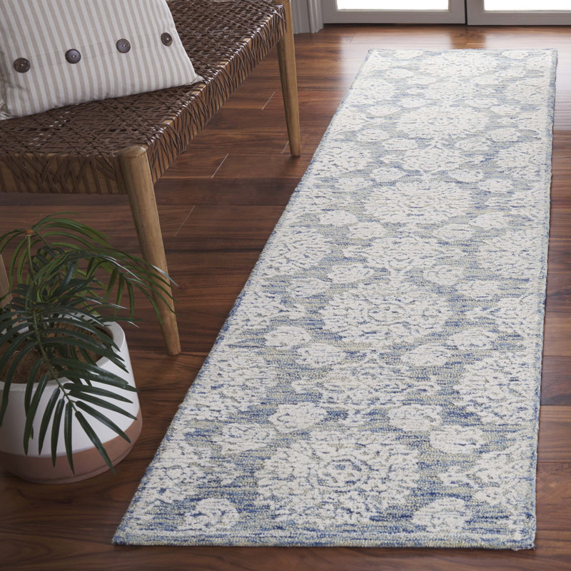 Tapis floral en coton touffeté à la main Rashea, Tapis de couloir 2 pi 3 po x 9 pi