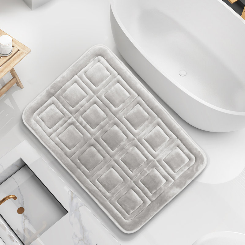 Tapis de bain gaufré en mousse à mémoire de forme ultra doux, L 20 po x L 32 po, Argent