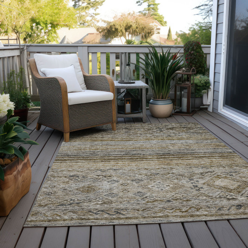 Brown Synthetic Washable Rectangular Indoor/Outdoor Rug 3' x 5'