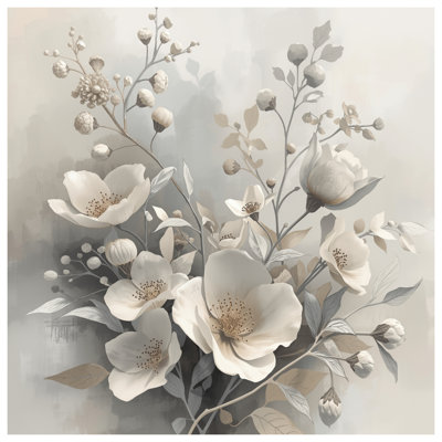 Tapis de bain fleurs blanches et beiges